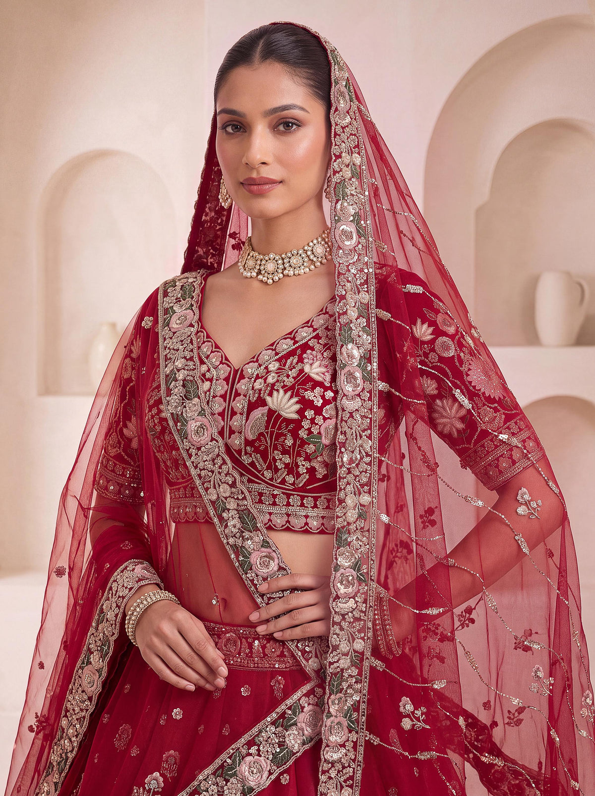 Majestic Red Beads Work Silk Bridal Special Lehenga Choli