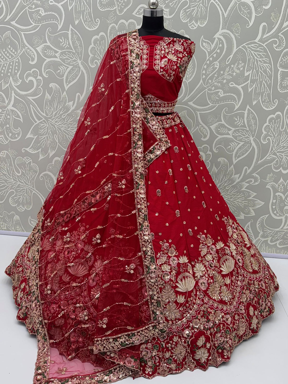 Majestic Red Beads Work Silk Bridal Special Lehenga Choli