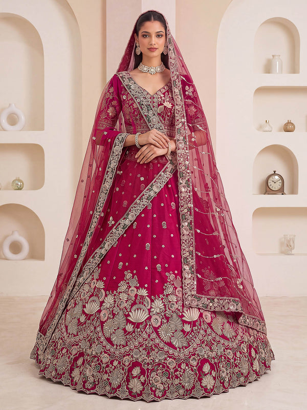 Royal Rani Pink Zari Work Silk Wedding Wear Lehenga Choli