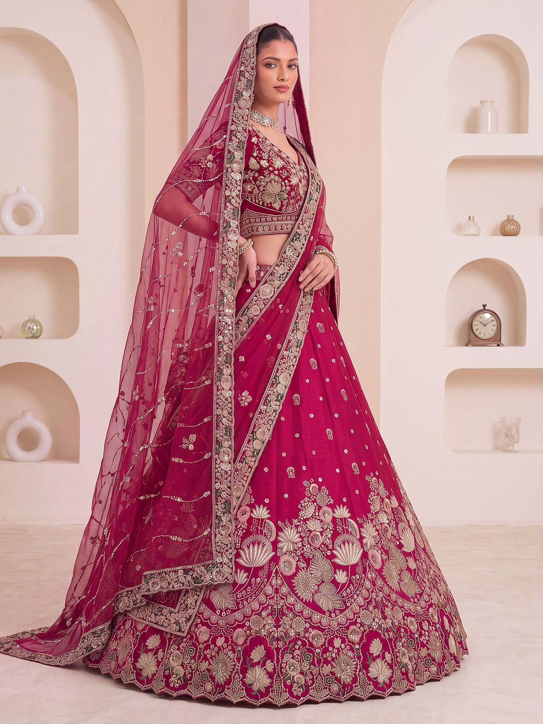 Royal Rani Pink Zari Work Silk Wedding Wear Lehenga Choli