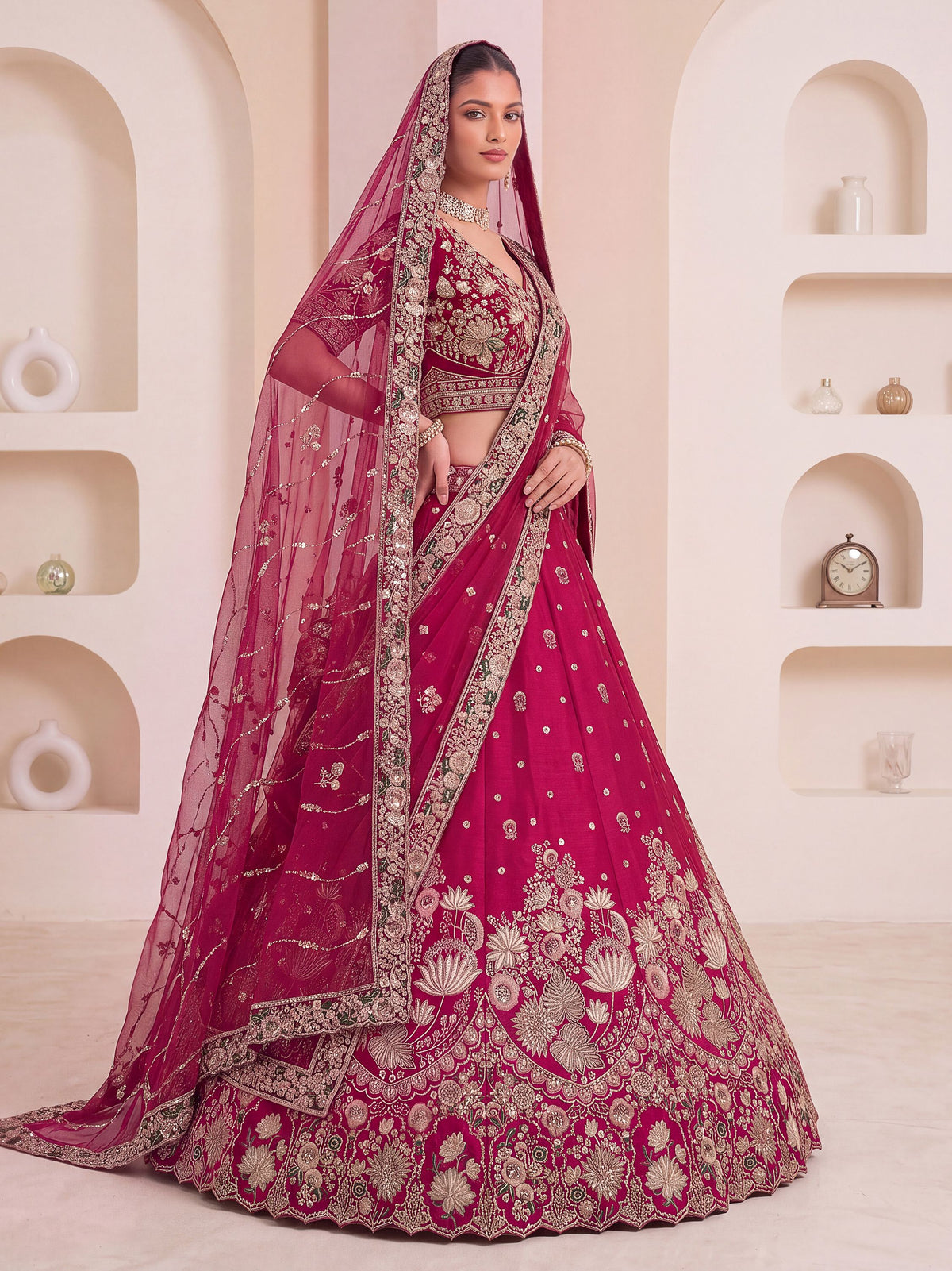 Royal Rani Pink Zari Work Silk Wedding Wear Lehenga Choli