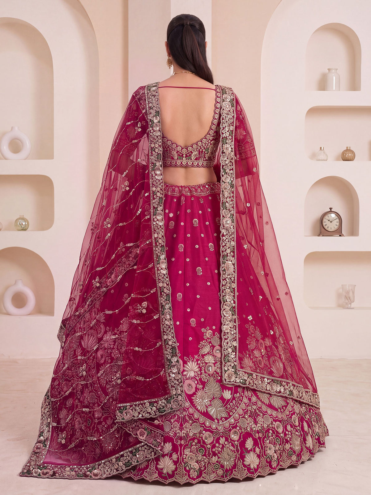 Royal Rani Pink Zari Work Silk Wedding Wear Lehenga Choli