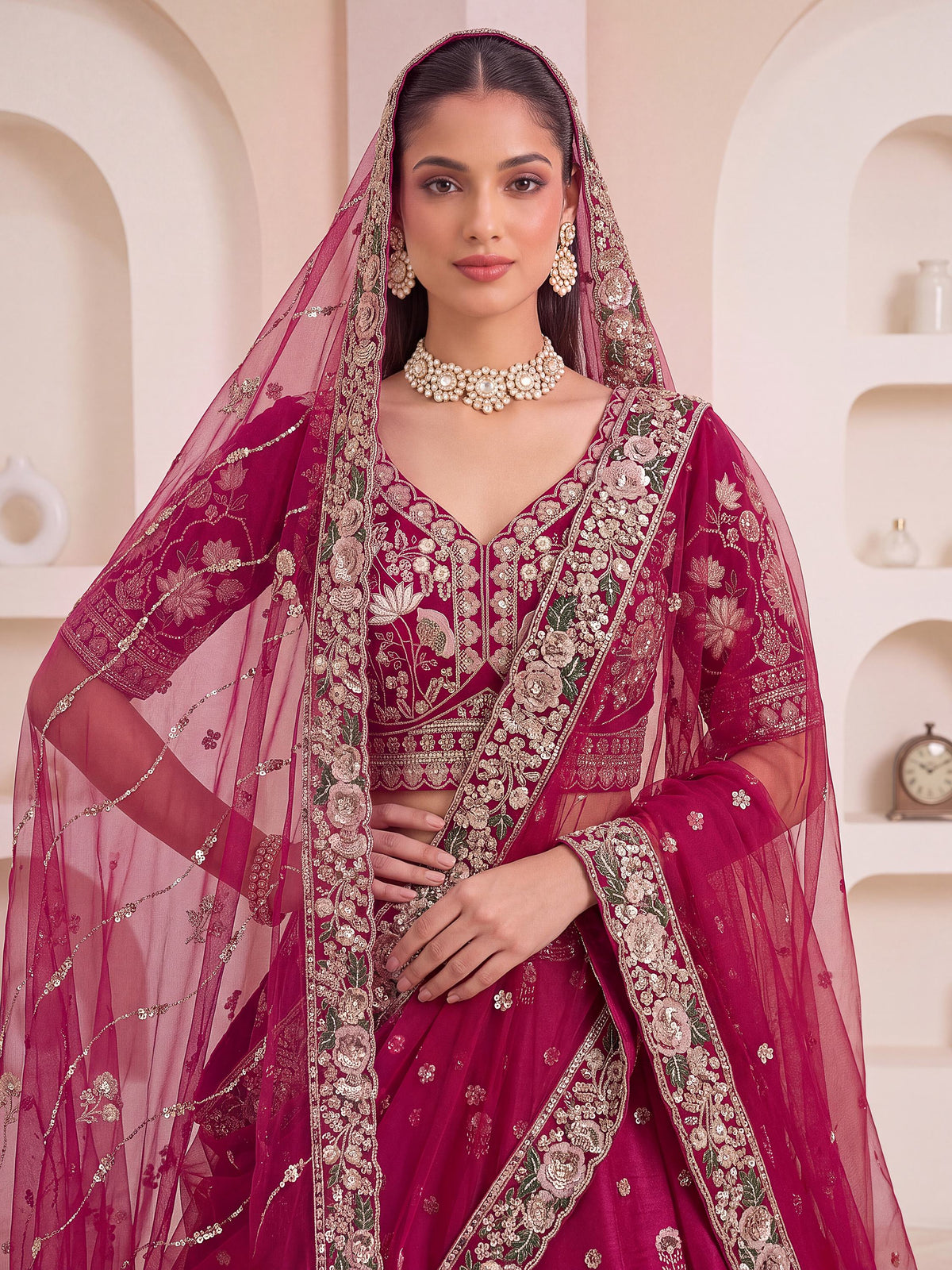 Royal Rani Pink Zari Work Silk Wedding Wear Lehenga Choli