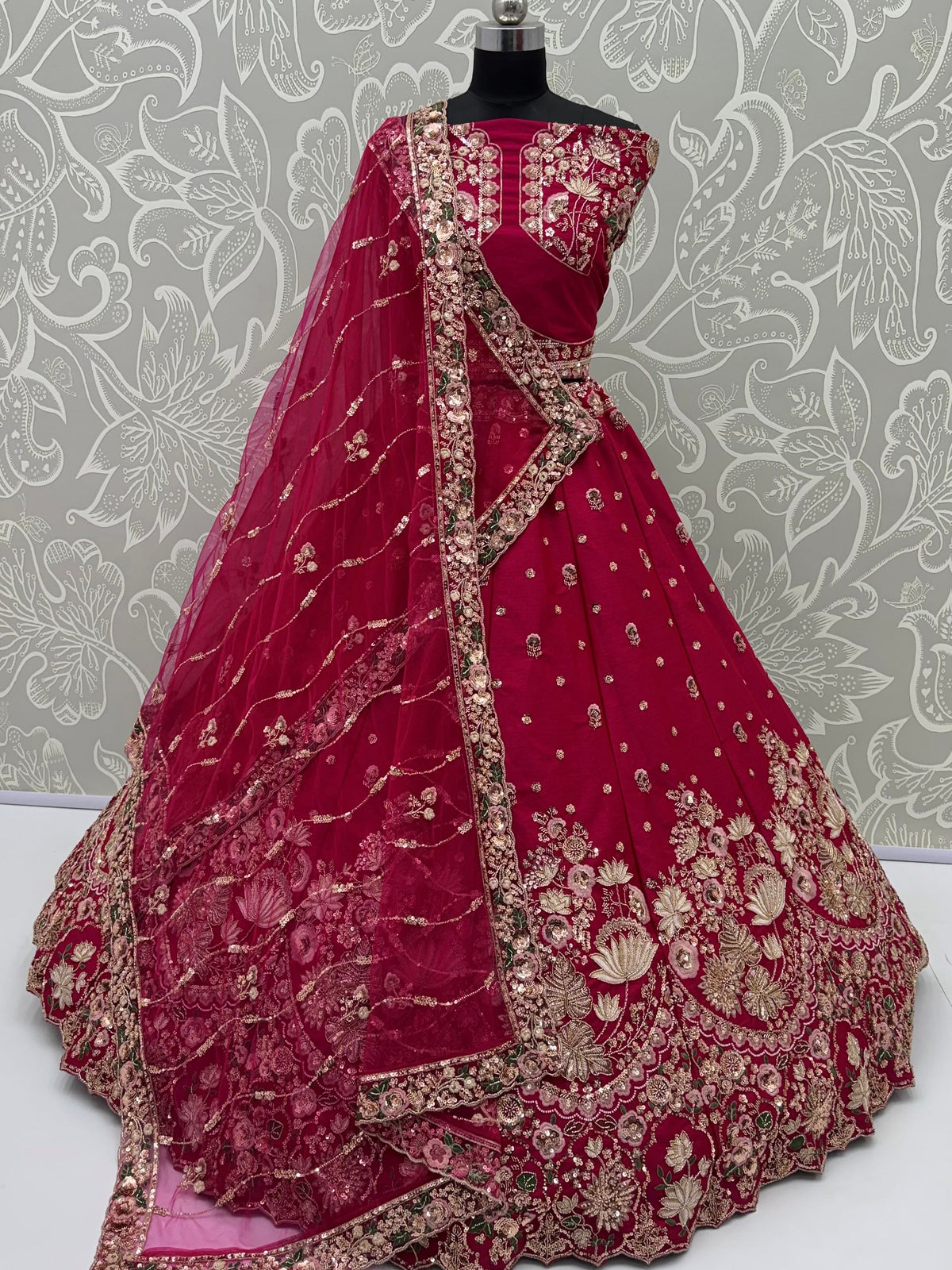 Royal Rani Pink Zari Work Silk Wedding Wear Lehenga Choli