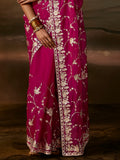 Regal Rani Pink Aari Work Organza Wedding Wear Saree