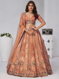 Elegant Rust Orange Embroidered Banarasi Silk Traditional Lehenga Choli