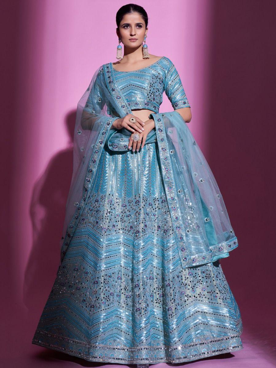 Charismatic Sky Blue Mirror Work Gota Silk Designer Lehenga Choli