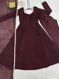Graceful Dark Brown Mirror Lace Chanderi Festive Wear Anarkali Gown