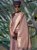 Stunning Dusty Purple Zari Weaving Silk Event Wear Saree With Blouse
