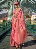 Gorgeous Peach Zari Weaving Silk Festival Wear Saree With Blouse