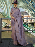 Alluring Lilac Zari Weaving Silk Traditional Saree With Blouse