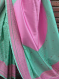 Spectacular Sea Green Zari Weaving Silk Saree With Blouse