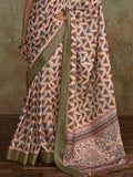 Enchanting Off-White Digital Printed Silk Saree With Blouse