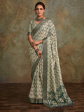 Enchanting Off-White Digital Printed Silk Event Wear Saree With Blouse