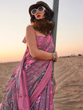 Beautiful Mauve Printed Linen Event Wear Saree With Blouse