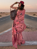 Stunning Dusty Pink Printed Linen Festival Wear Saree With Blouse