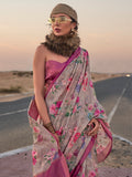 Bewitching Grey Printed Linen Festival Wear Saree With Blouse