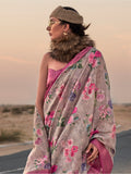 Bewitching Grey Printed Linen Festival Wear Saree With Blouse