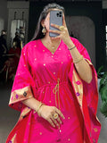 Pretty Rani Pink Zari Weaving Jacquard Wedding Wear Kaftan