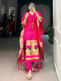 Pretty Rani Pink Zari Weaving Jacquard Wedding Wear Kaftan