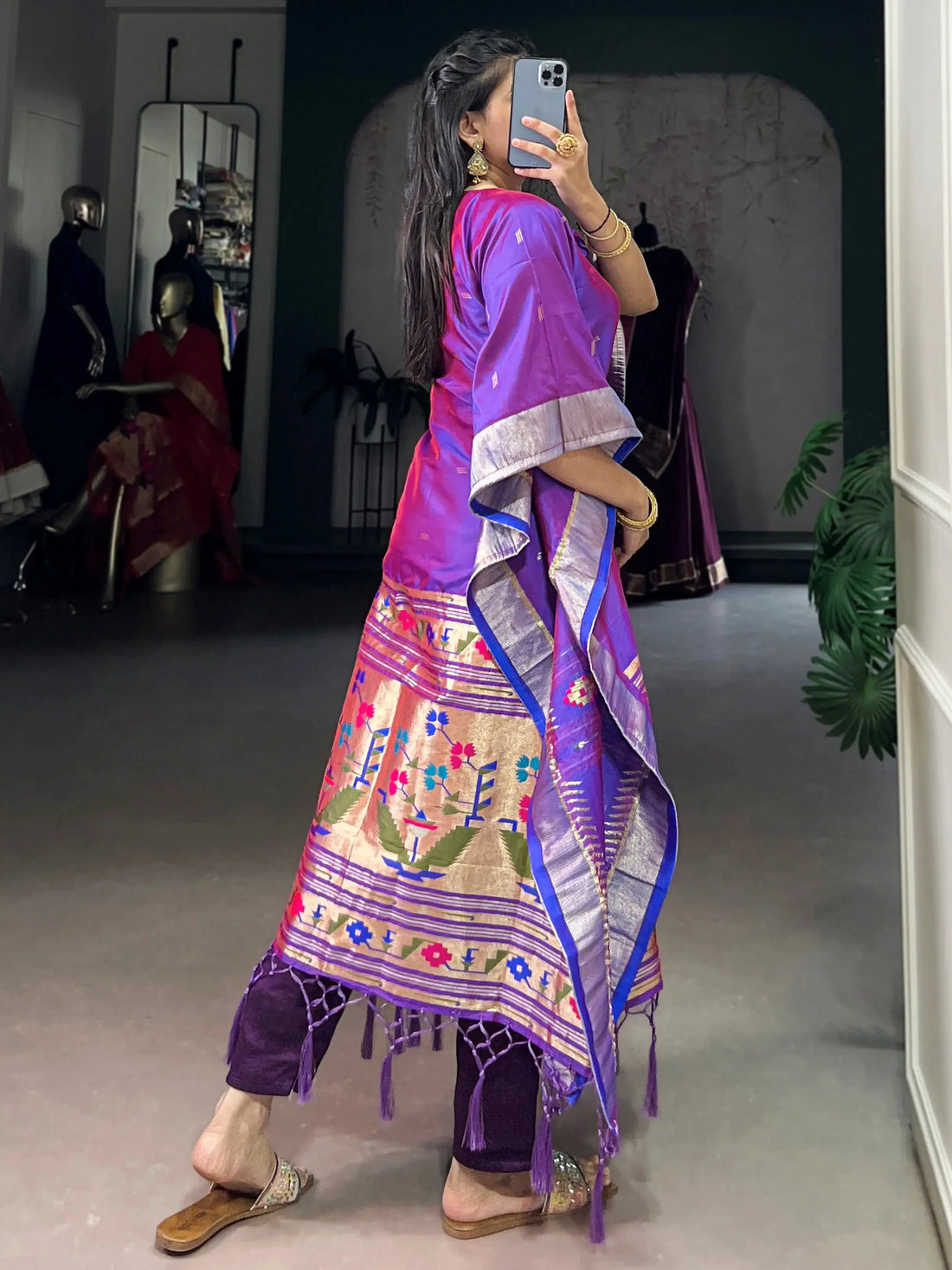 Adorable Purple Zari Weaving Jacquard Festive Wear Kaftan