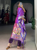 Adorable Purple Zari Weaving Jacquard Festive Wear Kaftan