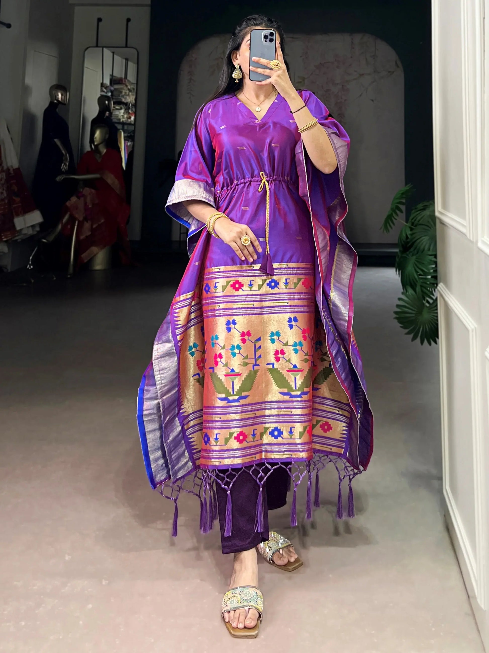 Adorable Purple Zari Weaving Jacquard Festive Wear Kaftan