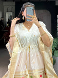 Awesome White Zari Weaving Jacquard Event Wear Kaftan