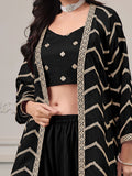 Awesome Black Embroidered Chinon Festival Wear Palazzo Suit With Shrug 