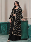 Awesome Black Embroidered Chinon Festival Wear Palazzo Suit With Shrug 