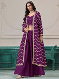 Wonderful Purple Dori Work Chinon Function Wear Palazzo Suit With Shrug