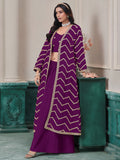 Wonderful Purple Dori Work Chinon Function Wear Palazzo Suit With Shrug