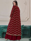 Beautiful Maroon Embroidery Chinon Event Wear Palazzo Suit With Shrug 