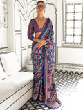 Awesome Purple Printed Satin Casual Wear Saree With Blouse