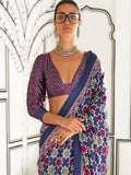 Awesome Purple Printed Satin Casual Wear Saree With Blouse