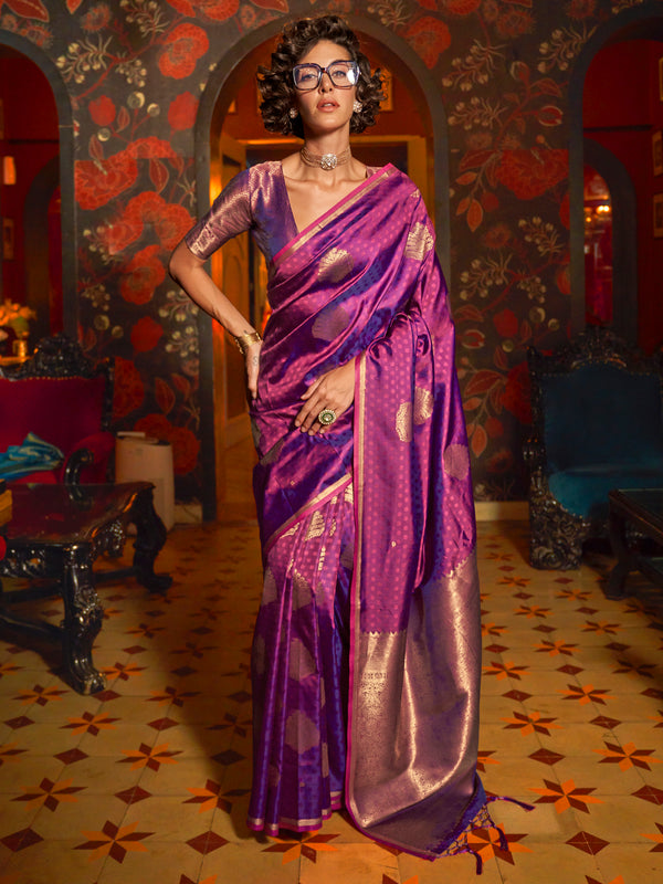 Glamorous Purple Zari Weaving Silk Traditional Saree With Blouse