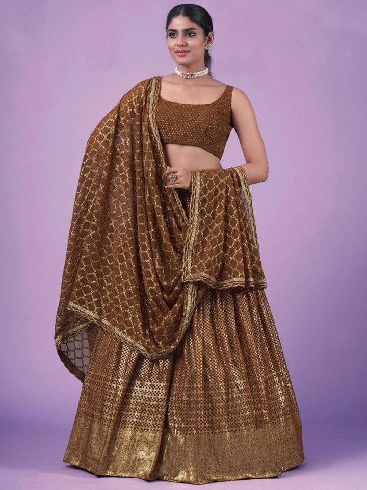 Stunning Brown Zari Georgette Wedding Wear Lehenga Choli