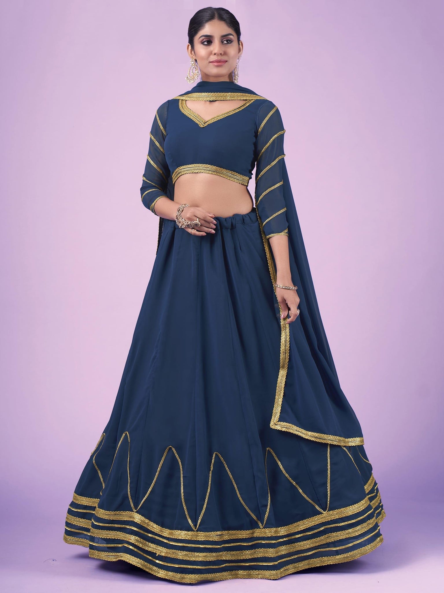 Pretty Navy Blue Gota Georgette Party Wear Lehenga Choli