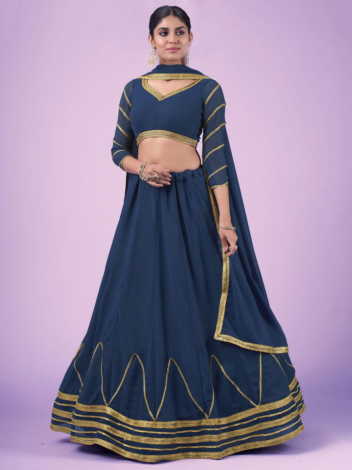 Pretty Navy Blue Gota Georgette Party Wear Lehenga Choli