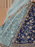 Amazing Navy Blue Sequins Silk Reception Wear Lehenga Choli With Dupatta