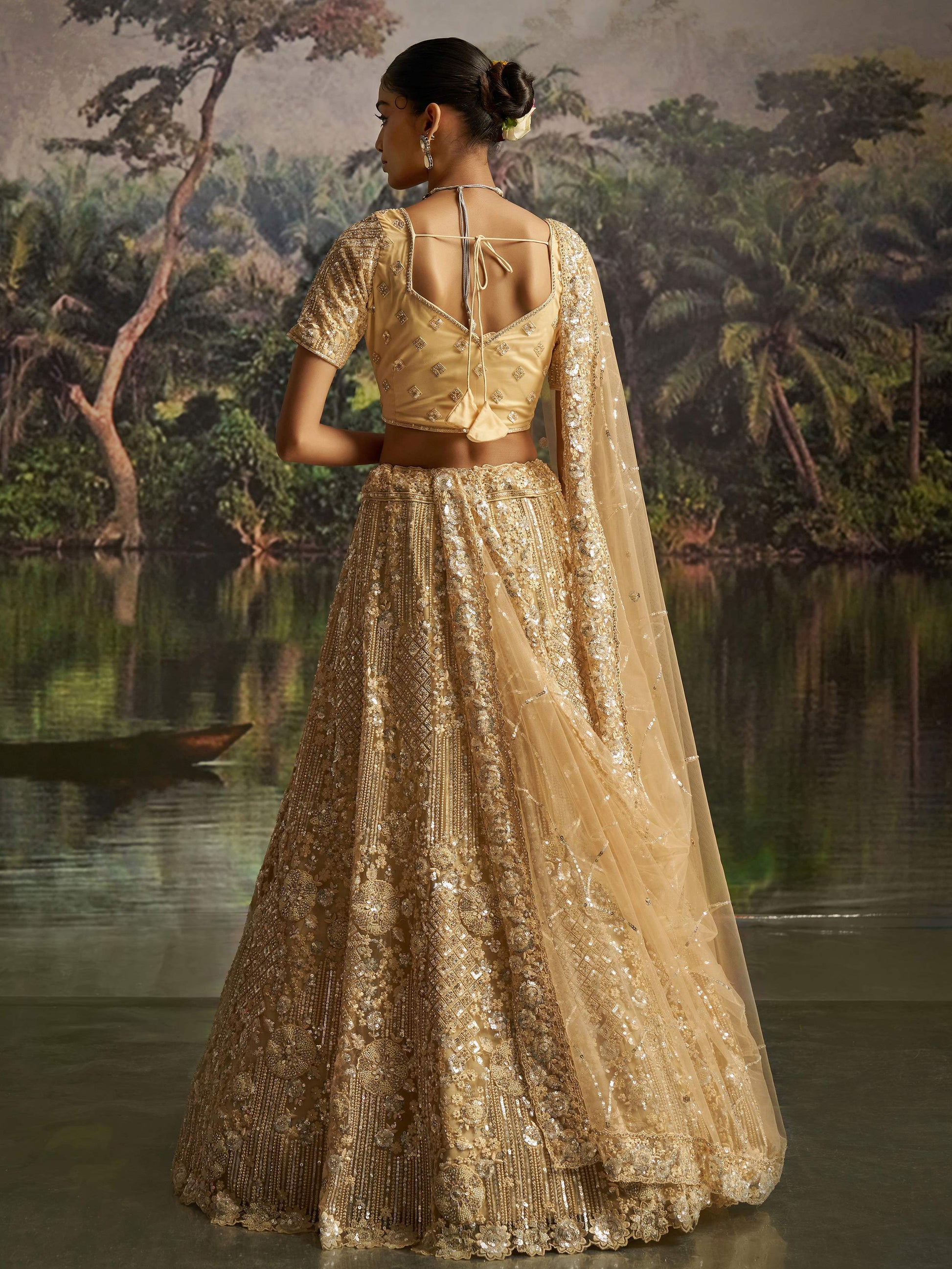 Fabulous Cream Thread Embroidery Net Wedding Wear Lehenga Choli With Dupatta