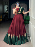 Royal Maroon Gamthi Work Chinon Navratri Wear Lehenga Choli