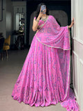 Charming Pink Bandhej Print Georgette Navratri Wear Lehenga Choli