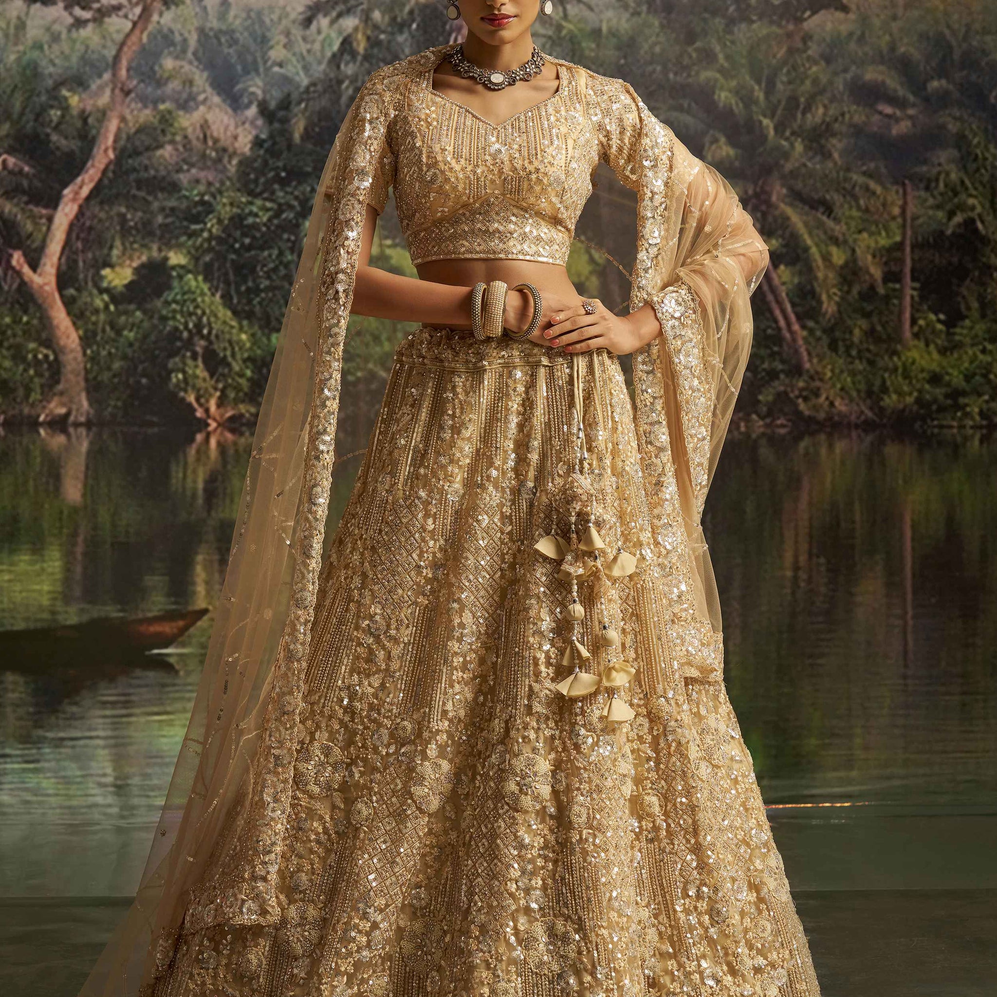 Fabulous Cream Thread Embroidery Net Wedding Wear Lehenga Choli With Dupatta