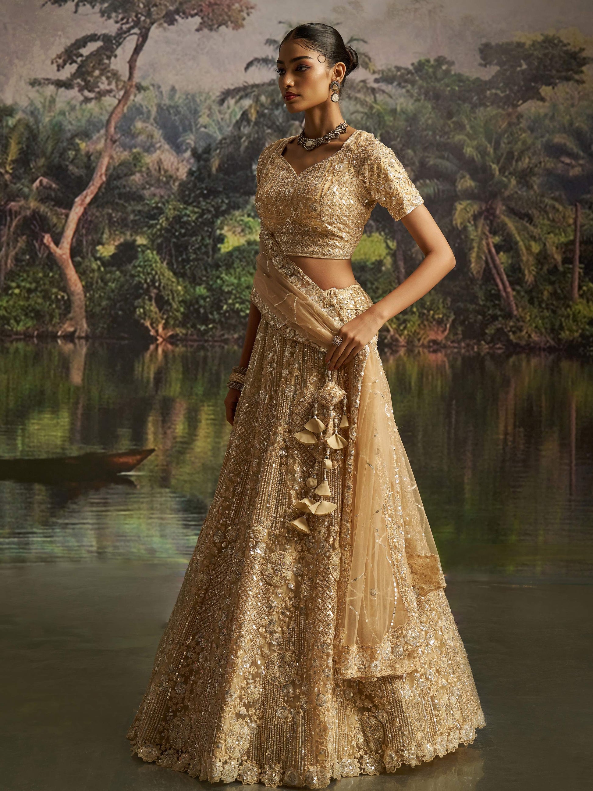 Fabulous Cream Thread Embroidery Net Wedding Wear Lehenga Choli With Dupatta