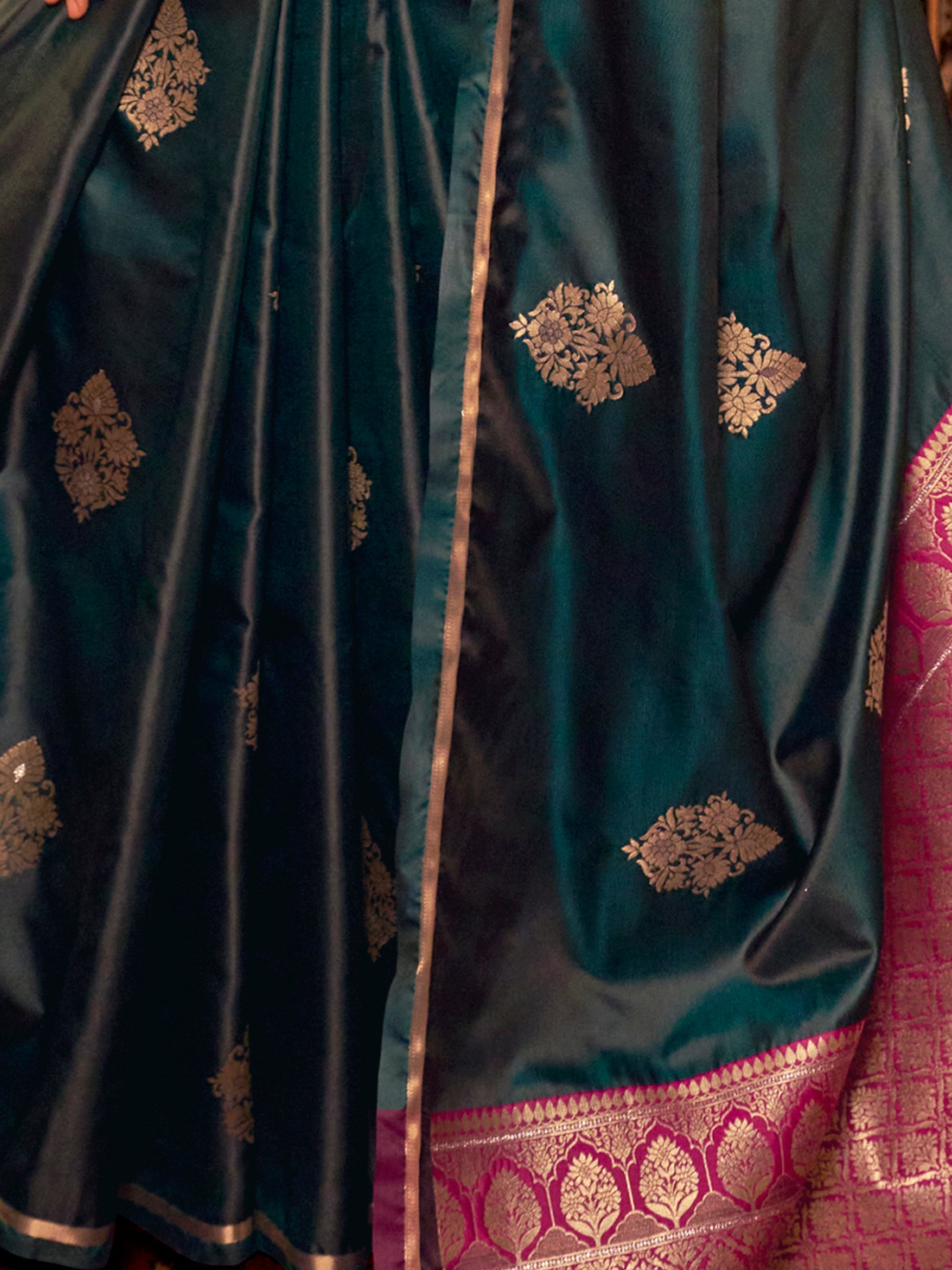 Fantastic Blue Zari Weaving Satin Event Wear Saree With Blouse