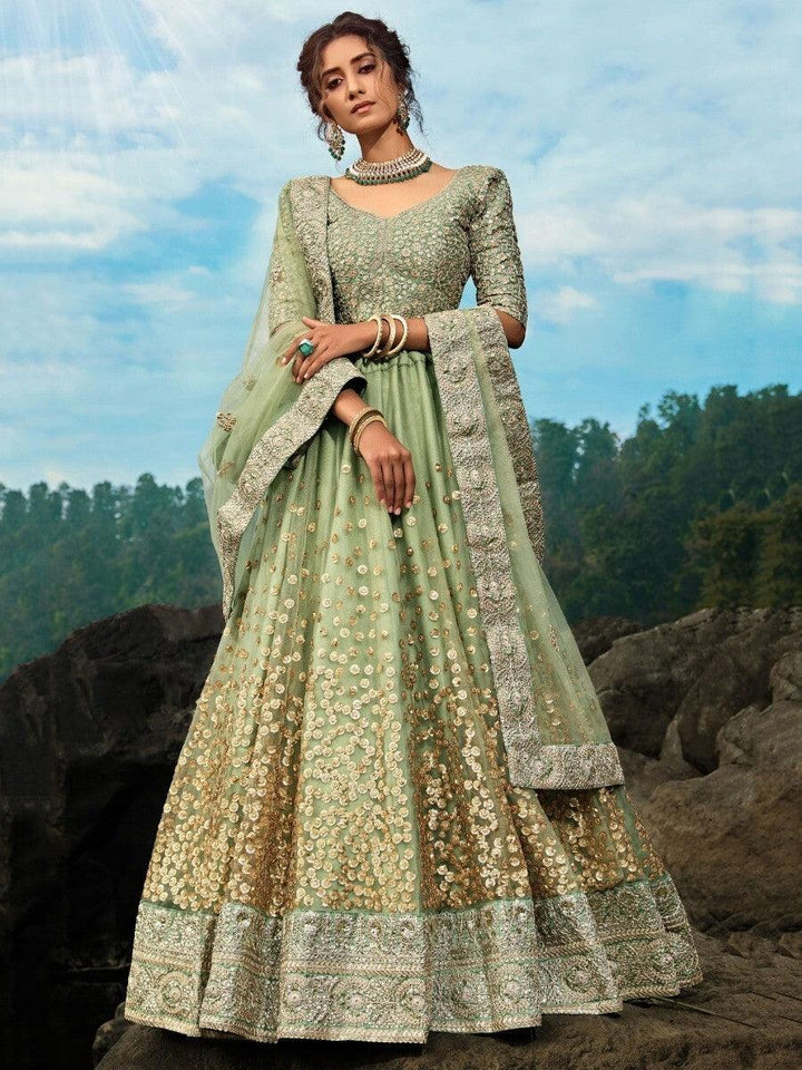 Awesome Green Sequins Net Reception Wear Lehenga Choli