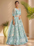 Lovely Sky Blue Sequins Work Net Bridesmaid Lehenga Choli With Dupatta