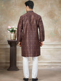 Stunning Brown Digital Printed Silk Traditional Men Kurta With Pant Set