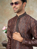 Stunning Brown Digital Printed Silk Traditional Men Kurta With Pant Set
